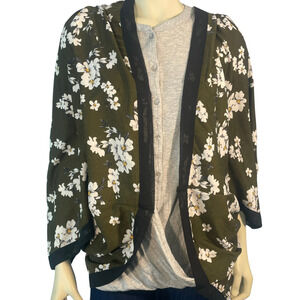 Karma brand Wearable Scarf Kimono Wrap w/Armholes Olive Floral Print Polyester